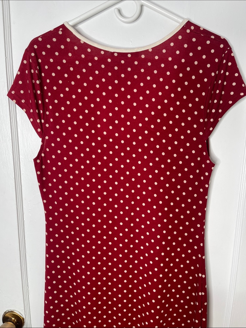 New Cider Dress XL Brick Red Polka Dots Bow Stretch Cap Sleeves V-neck Sexy NWT - Picture 7 of 14